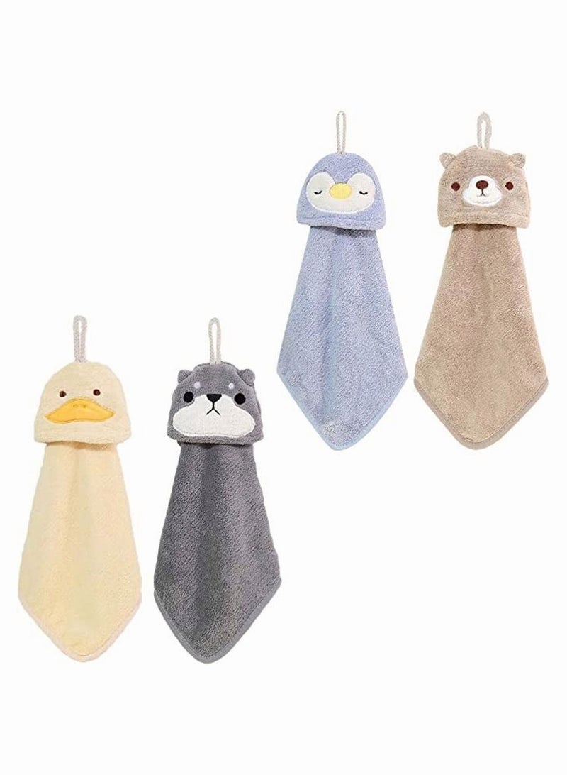 4Pcs Cute Animal Hand Towels, SYOSI Hanging Towel Dish Cloth with Loop for Kids Bathroom Kitchen Absorbent Dishcloths Towel, Ultra Absorbent, Fast Drying, Machine Washable, Stylish & Attractive - Image 1